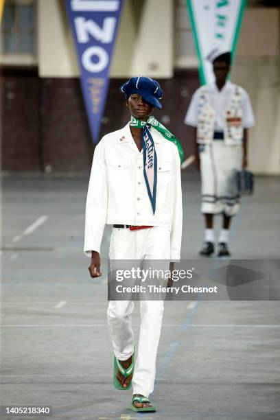Model walks the runway during the Kenzo Menswear Spring Summer 2023 show as part of Paris Fashion Week on June 26, 2022 in Paris, France.