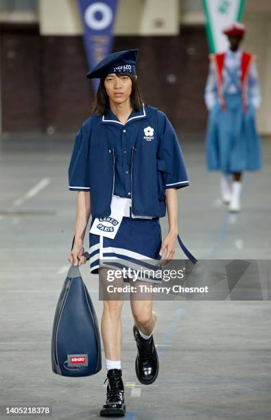 Model walks the runway during the Kenzo Menswear Spring Summer 2023 show as part of Paris Fashion Week on June 26, 2022 in Paris, France.