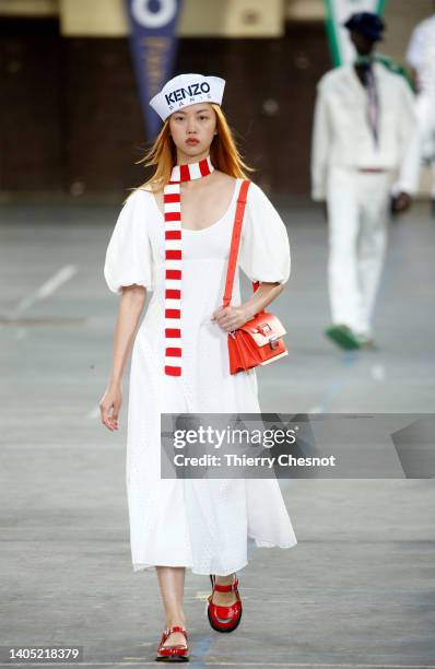 Model walks the runway during the Kenzo Menswear Spring Summer 2023 show as part of Paris Fashion Week on June 26, 2022 in Paris, France.