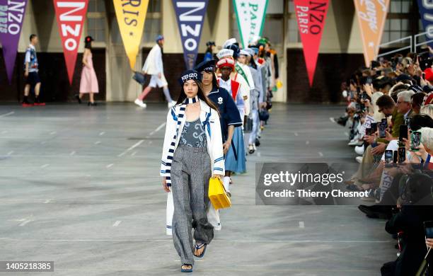 Model walks the runway during the Kenzo Menswear Spring Summer 2023 show as part of Paris Fashion Week on June 26, 2022 in Paris, France.