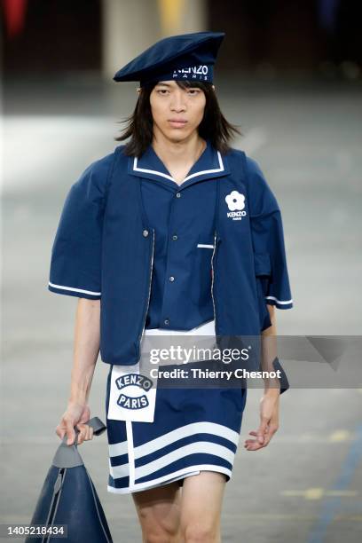 Model walks the runway during the Kenzo Menswear Spring Summer 2023 show as part of Paris Fashion Week on June 26, 2022 in Paris, France.