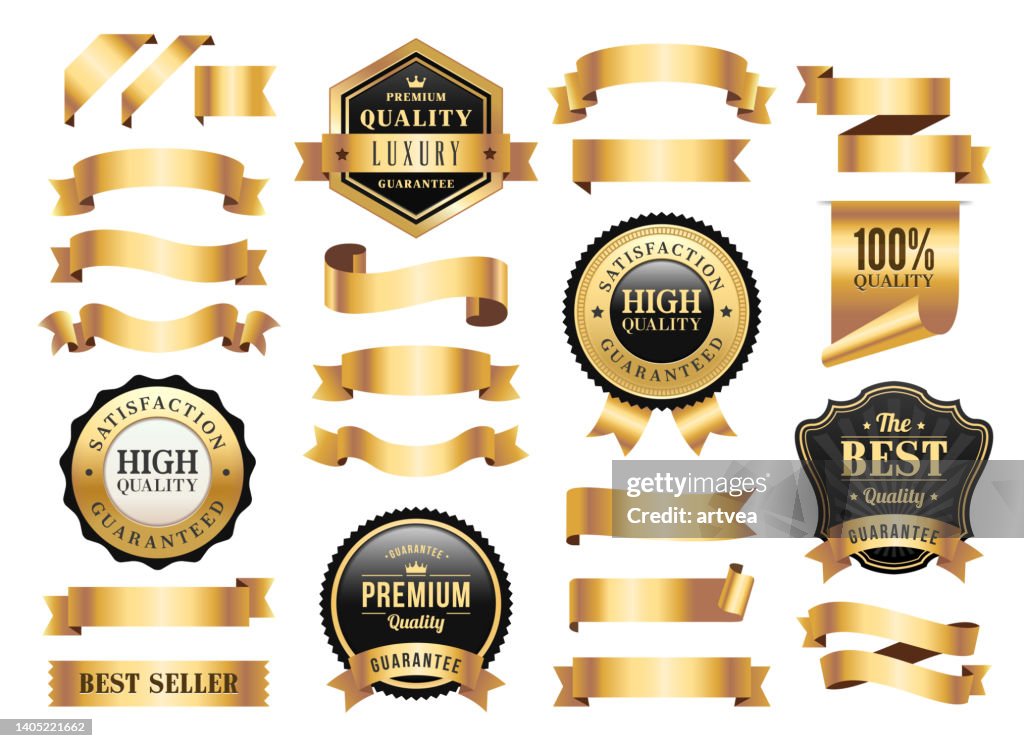 Gold Badges and Ribbons Set