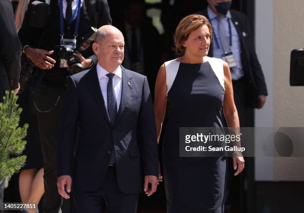 German Chancellor Olaf Scholz and his wife Britta Ernst attend the G7 summit at Schloss Elmau on June 26, 2022 near Garmisch-Partenkirchen, Germany....