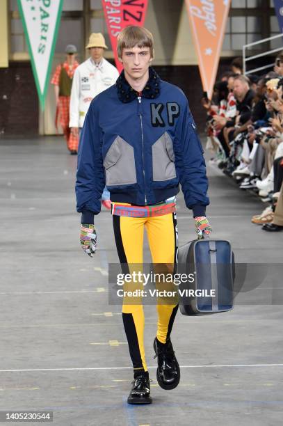 Model walks the runway during the Kenzo Ready to Wear Spring/Summer 2023 fashion show as part of the Paris Men Fashion Week on June 26, 2022 in...