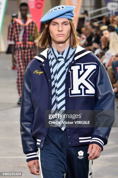 Model walks the runway during the Kenzo Ready to Wear Spring/Summer 2023 fashion show as part of the Paris Men Fashion Week on June 26, 2022 in...