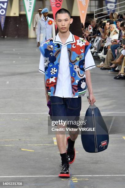 Model walks the runway during the Kenzo Ready to Wear Spring/Summer 2023 fashion show as part of the Paris Men Fashion Week on June 26, 2022 in...