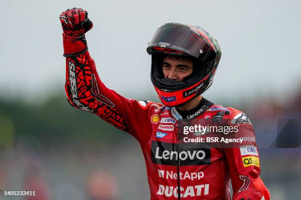 Francesco Bagnaia of Ducati Lenovo Team and Italy during the MotoGP of Netherlands at TT Assen on June 26, 2022 in Assen, Netherlands.