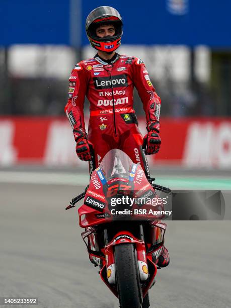 Francesco Bagnaia of Ducati Lenovo Team and Italy during the MotoGP of Netherlands at TT Assen on June 26, 2022 in Assen, Netherlands.