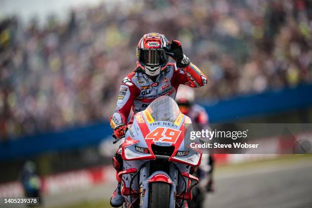 Fabio Di Giannantonio of Italy and Gresini Racing MotoGP enters the pitlane during the race of the MotoGP Motul TT Assen at TT Circuit Assen on June...