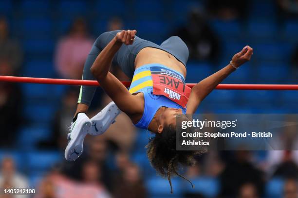 Morgan Lake of Windsor, Slough, Eton and Harrow compete during the Men's High Jump during Day Three of the Muller UK Athletics Championships at...