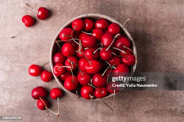 cherries in a bowl. red cherries ready to eat. - sour taste bildbanksfoton och bilder