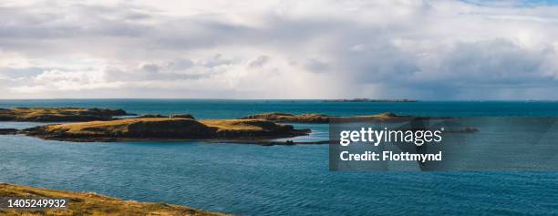 panoramic view over the breidafjordur between snaefellsnes and the westfjords in iceland - iceland harbour stock-fotos und bilder