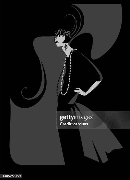 fashionable girl with pearls - 1920s stock illustrations