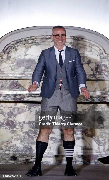 Fashion designer Thom Browne walks the runway at the end of the Thom Browne Menswear Spring Summer 2023 show as part of Paris Fashion Week on June...