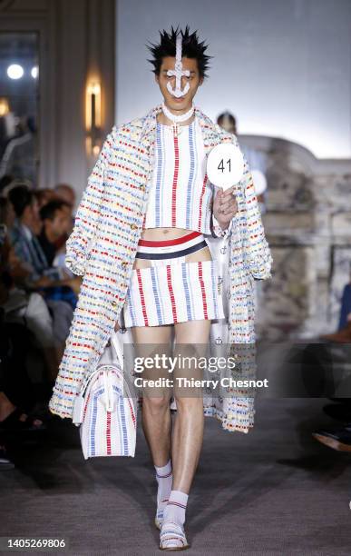 Model walks the runway during the Thom Browne Menswear Spring Summer 2023 show as part of Paris Fashion Week on June 26, 2022 in Paris, France.