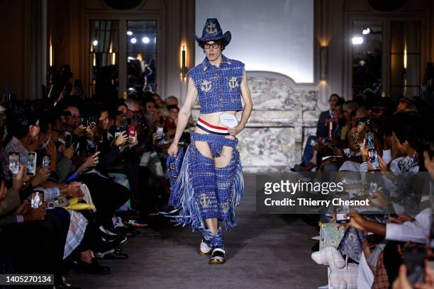 Model walks the runway during the Thom Browne Menswear Spring Summer 2023 show as part of Paris Fashion Week on June 26, 2022 in Paris, France.