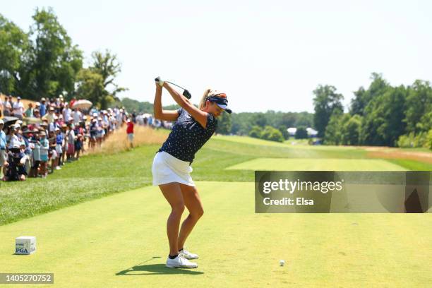 Lexi Thompson of the United States plays her shot from the sixth tee during the final round of the KPMG Women's PGA Championship at Congressional...