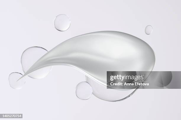 smear of white cream and transparent drops of cosmetic lotion on gray background. cool backdrop for your design. three dimensional illustration - wet see through stock pictures, royalty-free photos & images