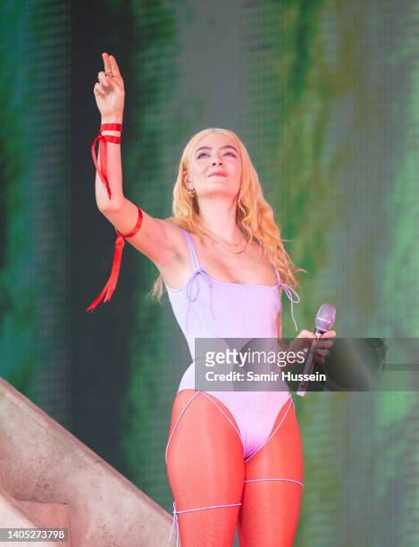 Lorde performs on the Pyramid Stage during day five of Glastonbury Festival at Worthy Farm, Pilton on June 26, 2022 in Glastonbury, England.