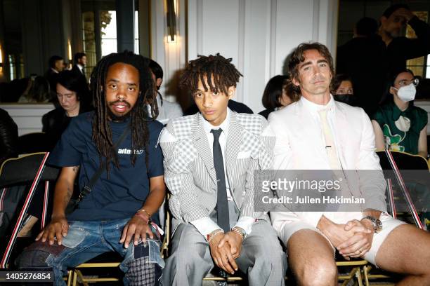 Earl Sweatshirt, Jaden Smith and Lee Pace attend the Thom Browne Menswear Spring Summer 2023 show as part of Paris Fashion Week on June 26, 2022 in...