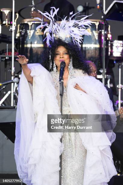 Diana Ross performs on The Pyramid Stage during day five of Glastonbury Festival at Worthy Farm, Pilton on June 26, 2022 in Glastonbury, England.