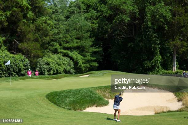 Lexi Thompson of the United States chips to the 16th green during the final round of the KPMG Women's PGA Championship at Congressional Country Club...