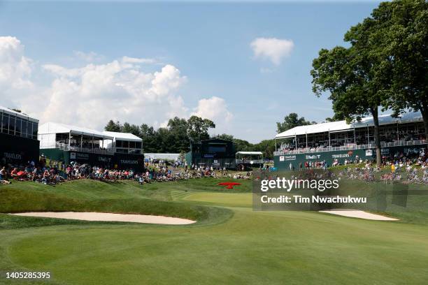 General view of the 18th hole during the final round of Travelers Championship at TPC River Highlands on June 26, 2022 in Cromwell, Connecticut.