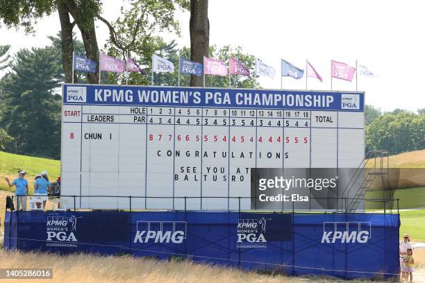Leaderboard is seen after In Gee Chun of South Korea won during the final round of the KPMG Women's PGA Championship at Congressional Country Club on...