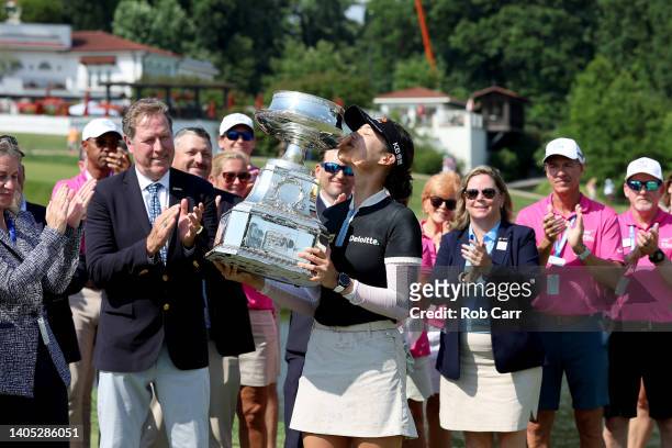 In Gee Chun of South Korea kisses the championship trophy during the presentation ceremony after winning during the final round of the KPMG Women's...