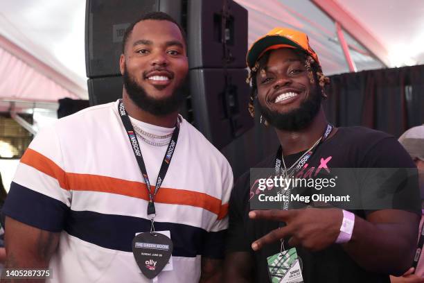 Tennessee Titans Jeffery Simmons and Ola Adeniyi pose for photos at the 1948 Club prior to the NASCAR Cup Series Ally 400 at Nashville Superspeedway...