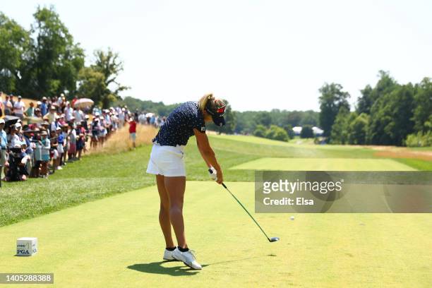 Lexi Thompson of the United States plays her shot from the sixth tee during the final round of the KPMG Women's PGA Championship at Congressional...