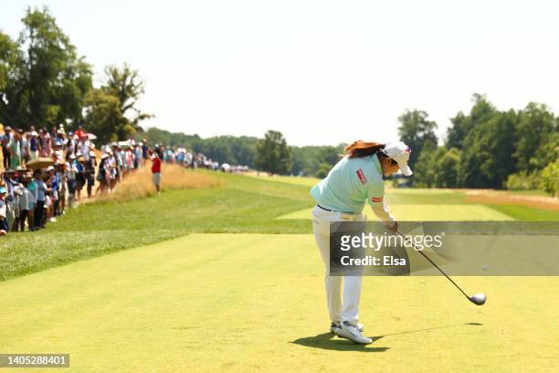 Hye-Jin Choi of South Korea plays her shot from the sixth tee during the final round of the KPMG Women's PGA Championship at Congressional Country...