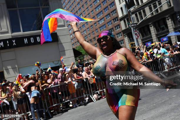 People participate in the New York City Pride Parade on Fifth Avenue on June 26, 2022 in New York City. The 53rd annual NYC Pride March is the...