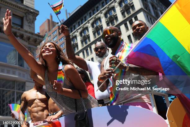 Leyna Bloom, the first trans woman of color in Sports Illustrated's swimsuit issue, participates in the New York City Pride Parade on Fifth Avenue on...