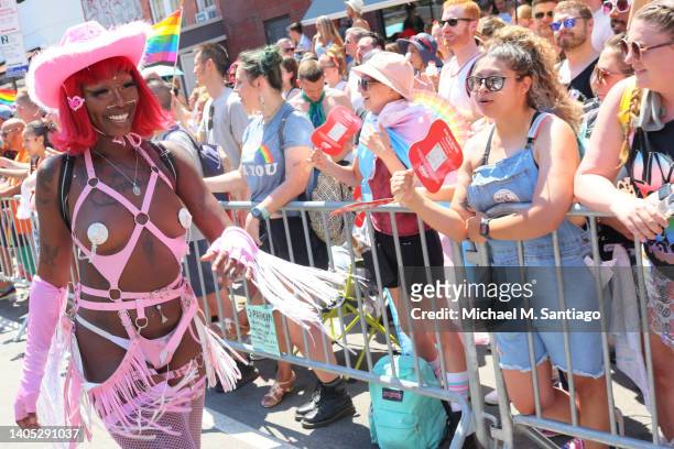 People participate in the New York City Pride Parade on Seventh Avenue on June 26, 2022 in New York City. The 53rd annual NYC Pride March is the...