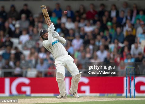 Tom Blundell of New Zealand batting during day four of the Third Test Match between England and New Zealand at Headingley on June 26, 2022 in Leeds,...