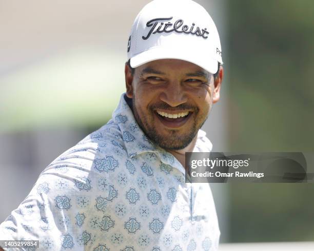 Fabián Gómez of Argentina reacts on the first tee during the final round of the Live and Work in Maine Open at Falmouth Country Club on June 26, 2022...