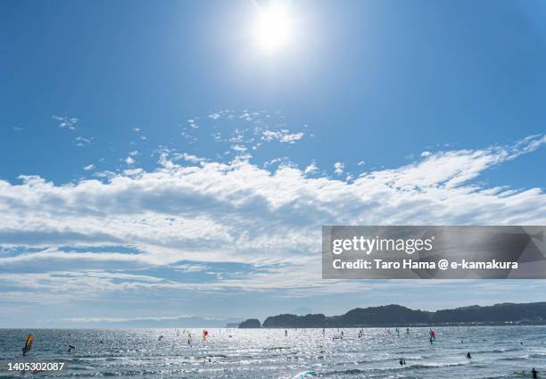 sunbeam over the beach in kanagawa of japan - kamakura city stock pictures, royalty-free photos & images