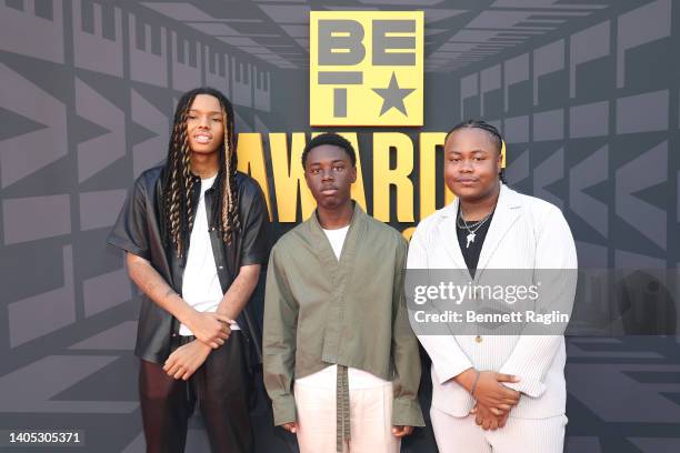 Michael V. Epps, Alex Hibbert and Shamon Brown Jr. Attend the 2022 BET Awards at Microsoft Theater on June 26, 2022 in Los Angeles, California.