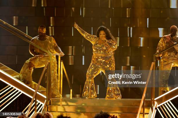 Lizzo performs onstage during the 2022 BET Awards at Microsoft Theater on June 26, 2022 in Los Angeles, California.