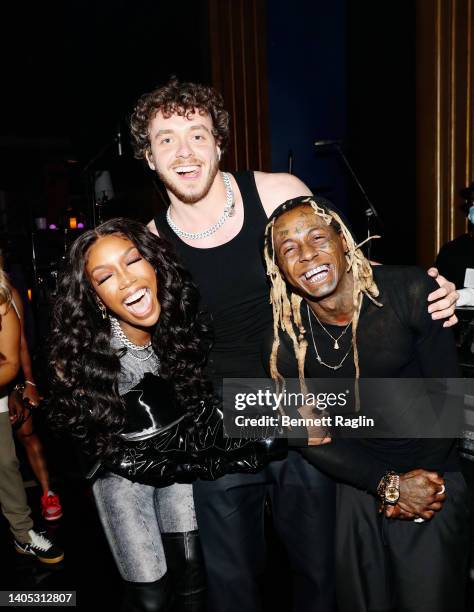 Brandy, Jack Harlow and Lil Wayne attend the 2022 BET Awards at Microsoft Theater on June 26, 2022 in Los Angeles, California.