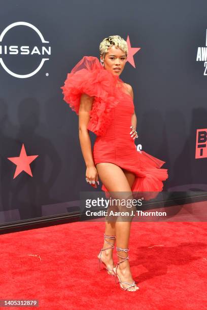 Serayah McNeill attends the 2022 BET Awards at Microsoft Theater on June 26, 2022 in Los Angeles, California.