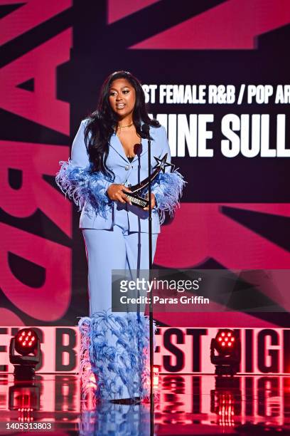 Jazmine Sullivan accepts the Best Female R&B/Pop Artist award onstage during the 2022 BET Awards at Microsoft Theater on June 26, 2022 in Los...