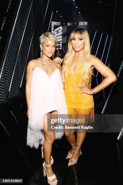 Serayah and Tamar Braxton attend the 2022 BET Awards at Microsoft Theater on June 26, 2022 in Los Angeles, California.