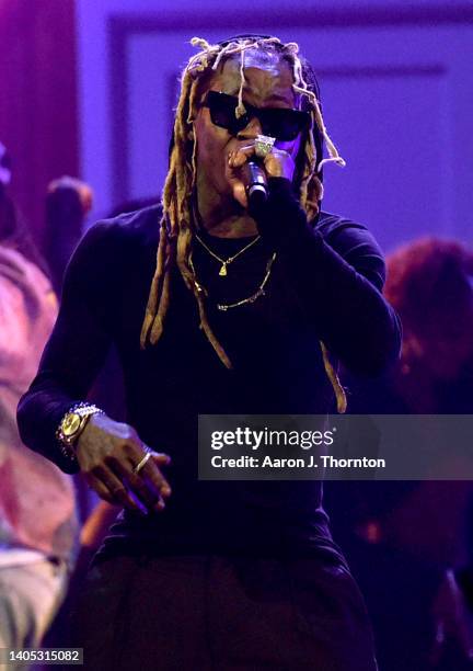 Lil Wayne performs onstage during the 2022 BET Awards at Microsoft Theater on June 26, 2022 in Los Angeles, California.