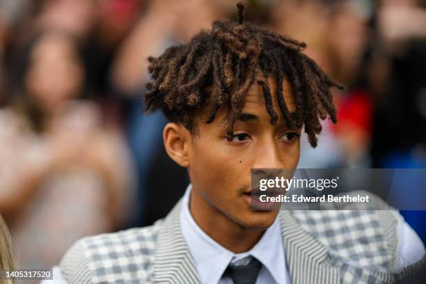 Jaden Smith is seen, outside the Thom Browne show, during Paris Fashion Week - Menswear Spring/Summer 2023, on June 26, 2022 in Paris, France.