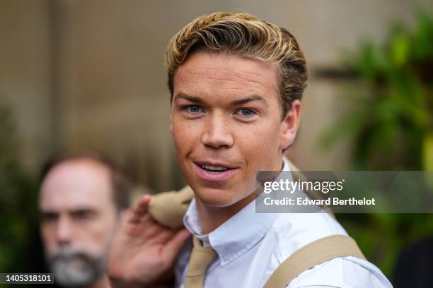 Will Poulter is seen, outside the Thom Browne show, during Paris Fashion Week - Menswear Spring/Summer 2023, on June 26, 2022 in Paris, France.