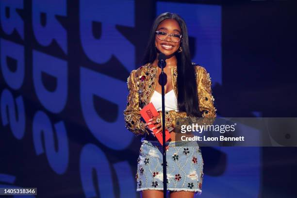 Marsai Martin speaks onstage during the 2022 BET Awards at Microsoft Theater on June 26, 2022 in Los Angeles, California.