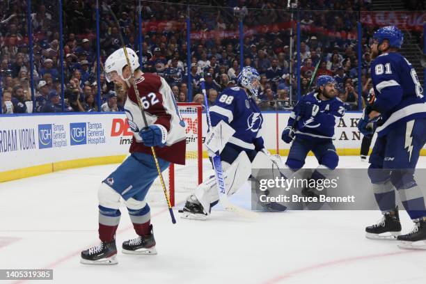 Artturi Lehkonen of the Colorado Avalanche celebrates scoring a goal in the second period of Game Six of the 2022 NHL Stanley Cup Final against the...