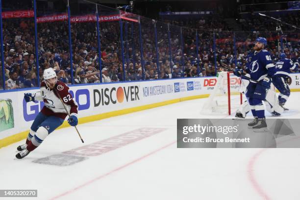Artturi Lehkonen of the Colorado Avalanche celebrates scoring a goal in the second period of Game Six of the 2022 NHL Stanley Cup Final against the...